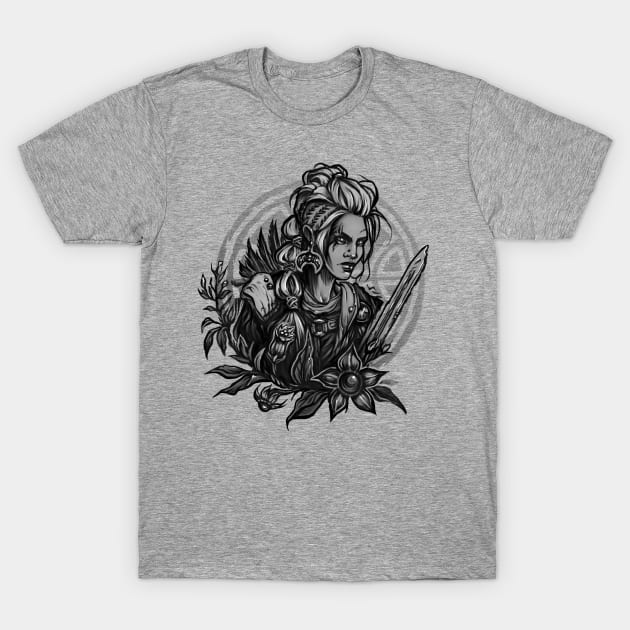 Valkyrie with deadly nightshade - tattoo style T-Shirt by BTW-byMargo